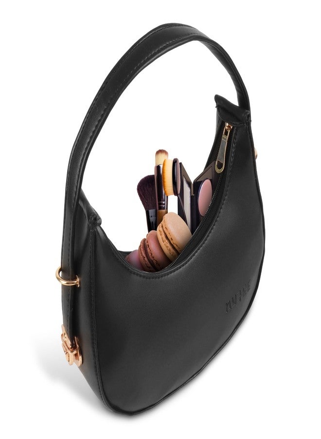 Nyfee Half Moon Hobo Bag with Detachable Long Strap,Faux Leather,Trendy,Stylish & Durable Women's Shoulder Bag (Black) - Image 4